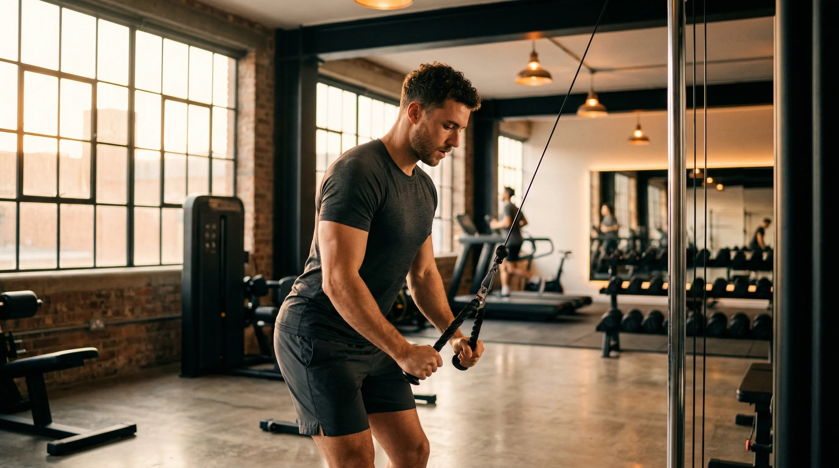 Modern fitness gym interior with training equipment
