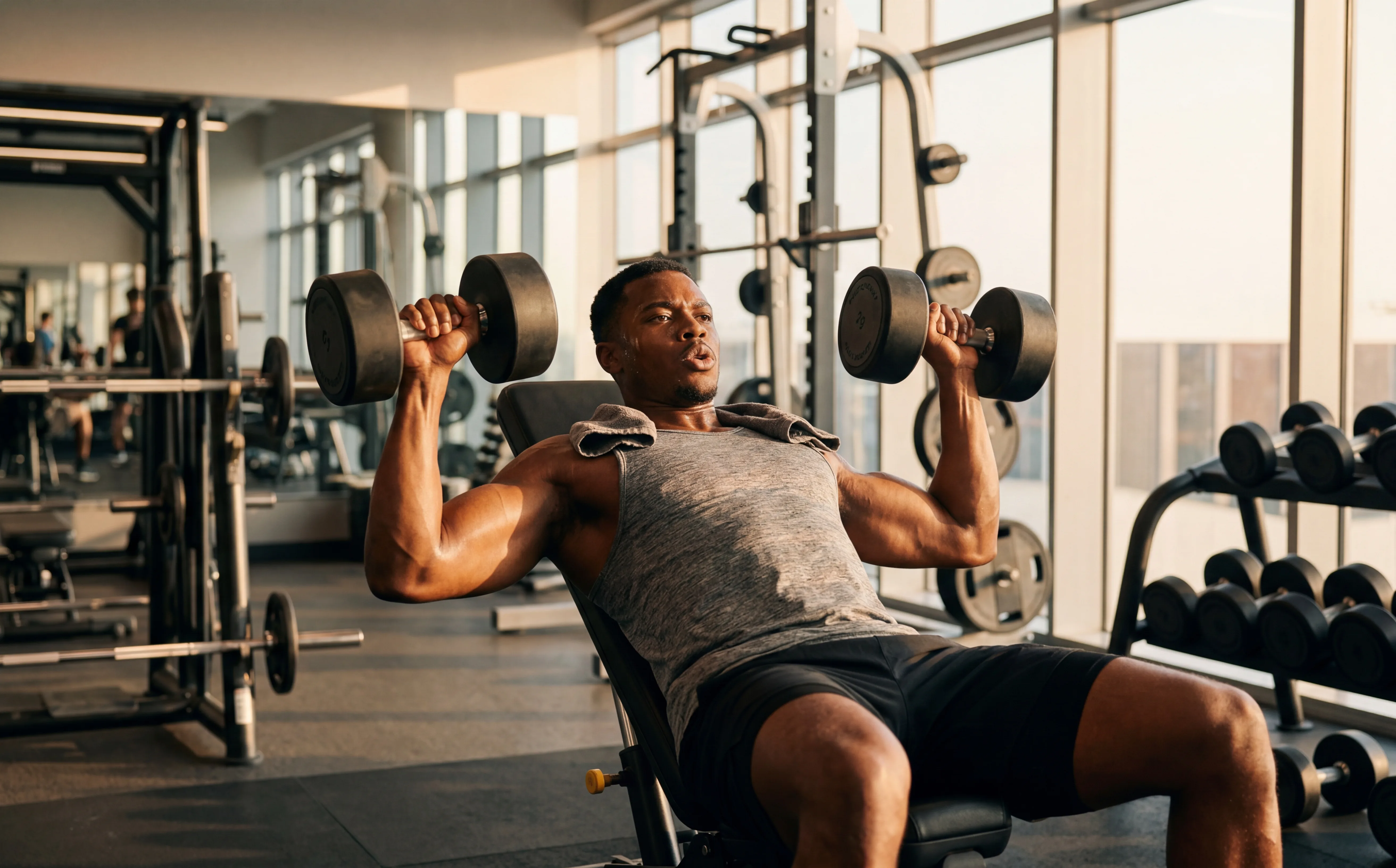 Fitness enthusiast at the gym mid-workout